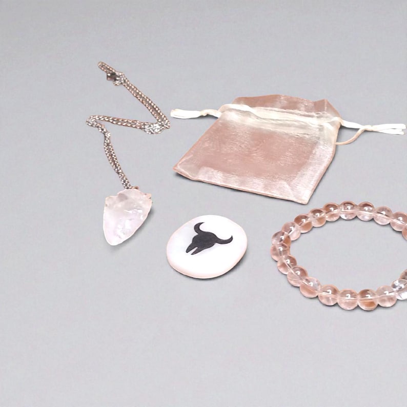 Clear Quartz Arrowhead Pendant Necklace, Bracelet & Totem Stone Set with Gift Bag