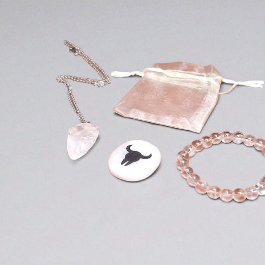Clear Quartz Arrowhead Pendant Necklace, Bracelet & Totem Stone Set with Gift Bag