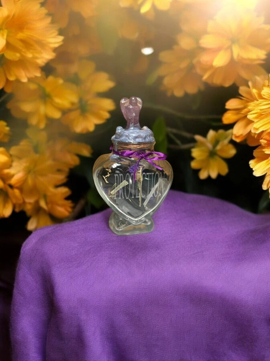 Heart of Protection Vase, Aura Shielding Engraved Spell Jar