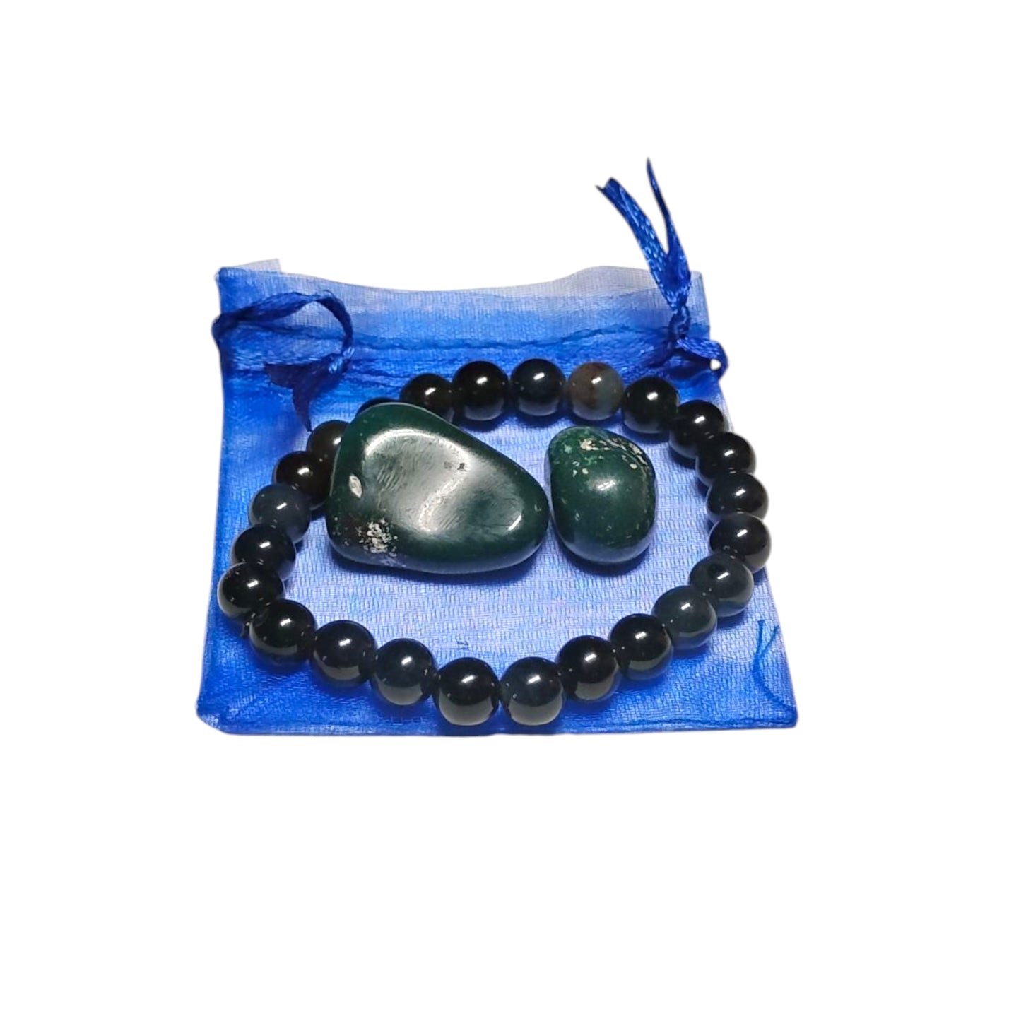 Black Agate Bead Bracelet with Bloodstone Tumbled Stones – Protection & Grounding Crystal Set