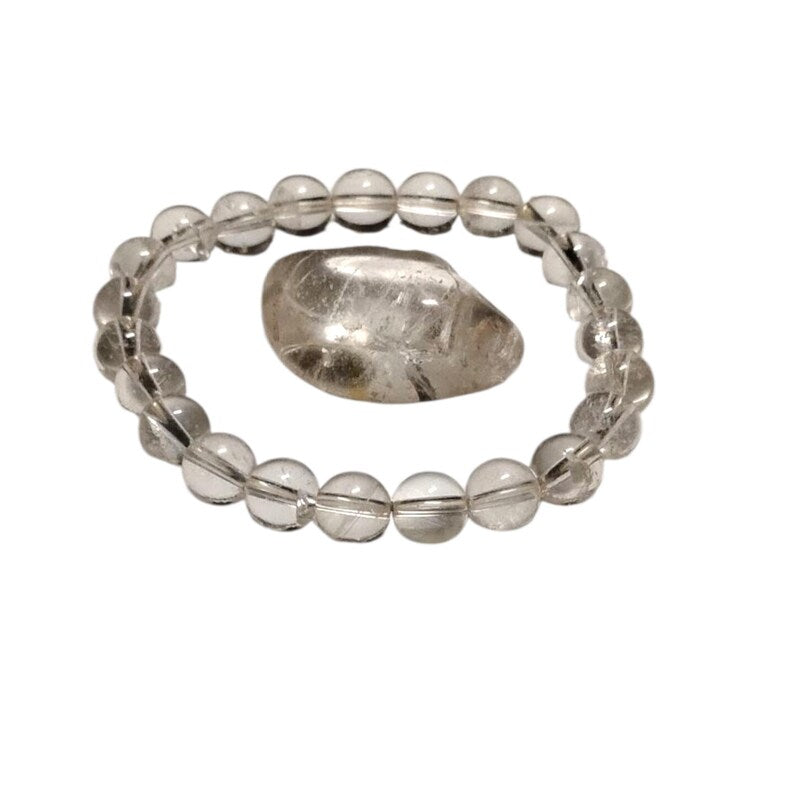 Clear Quartz Crystal Healing Bracelet & Tumbled Stone Set  Energy Amplifier + Clarity Boost