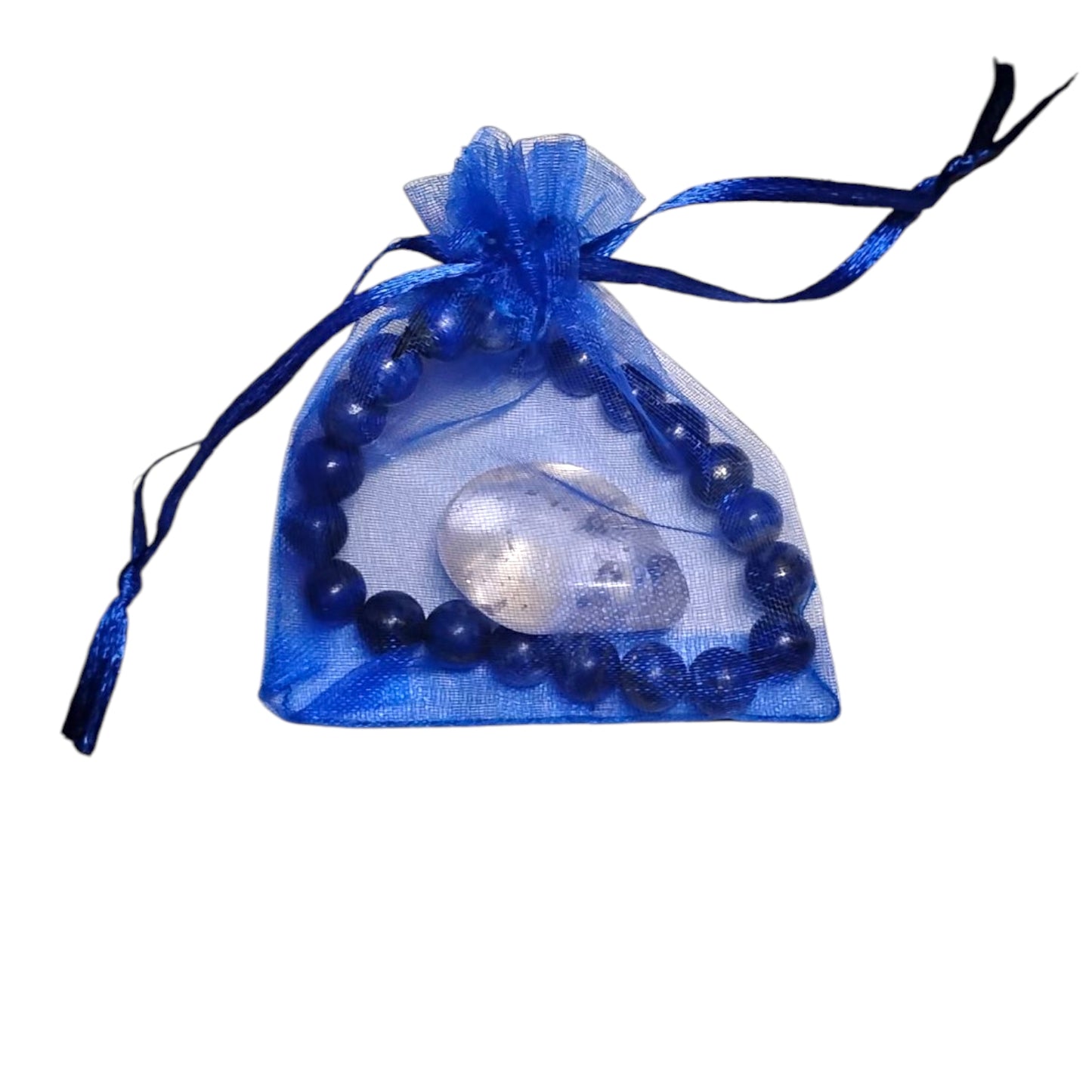 Lapis Lazuli Bead Bracelet with Clear Quartz Tumbled Stone – Healing & Clarity Crystal Set