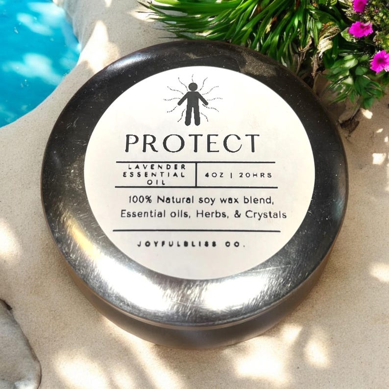 Protect Candle – Lavender Essential Oil with Herbs & Crystals | JoyfulBliss Co.