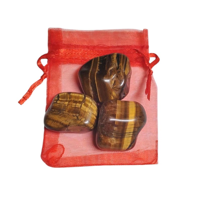 3 Tiger’s Eye Tumbled Stones – Confidence, Protection, Focus + Gift Bag