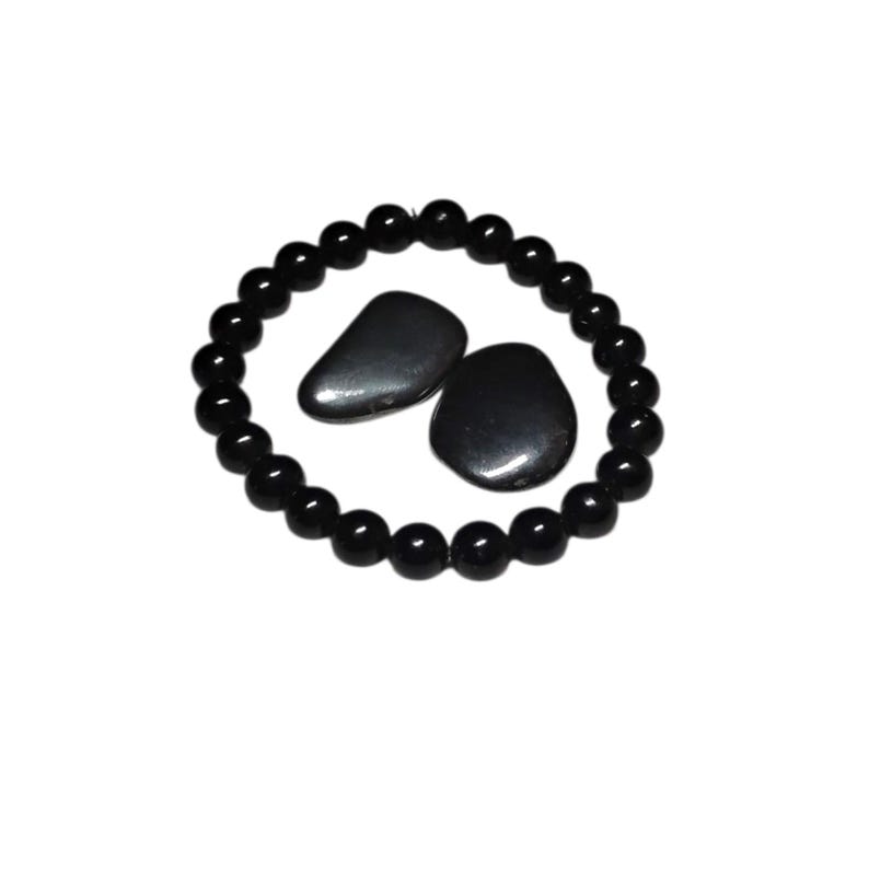 Black Onyx Protection Bracelet with Two Hematite Tumbled Stones – Grounding & Shielding Crystal Set