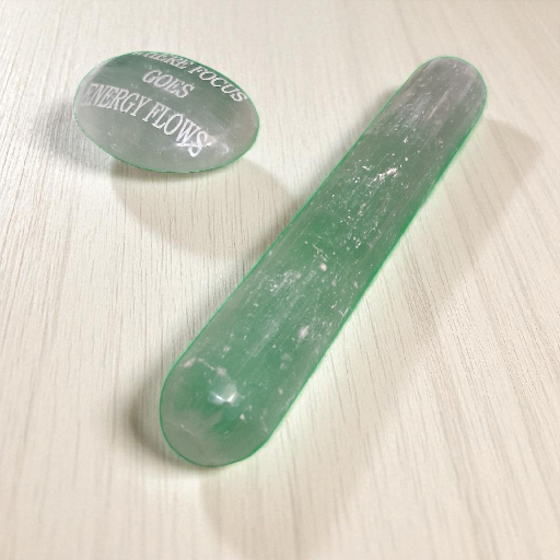 Selenite Wand & Engraved Palm Stone – Crystal Energy Cleansing & Meditation Set