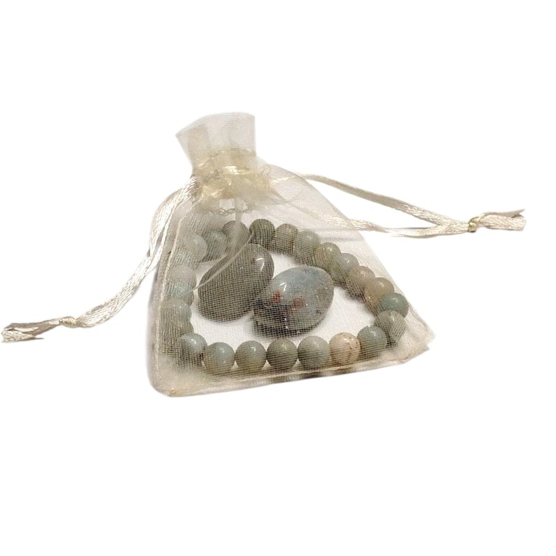 Amazonite Healing Bracelet with 2 Green Aventurine Tumbled Stones – Calming Energy, Luck & Heart Chakra Balance