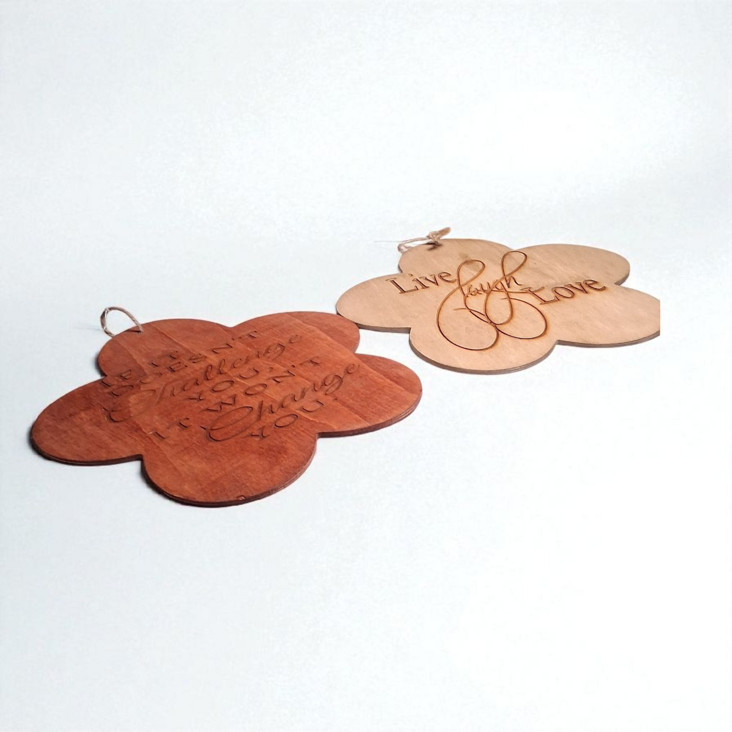 Engraved Wooden Flower Wall Hanging – “Live Laugh Love” & “If It Doesn’t Challenge You, It Won’t Change You” – 9” Inspirational Decor