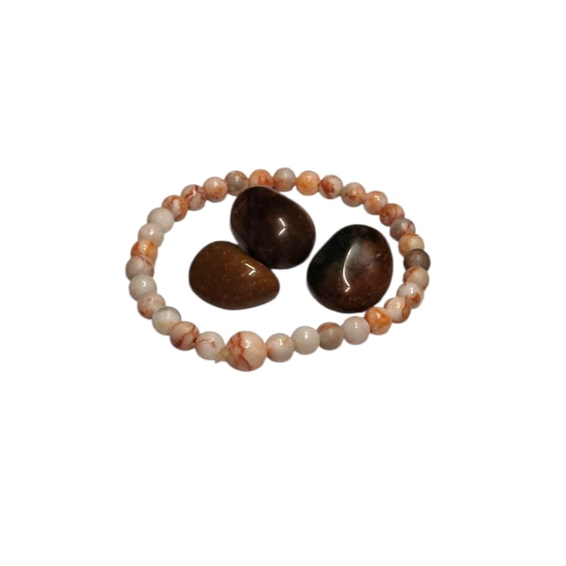 6mm Howlite Bracelet with 3 Fancy Jasper Tumbled Stones – Calming Energy, Balance & Stress Relief