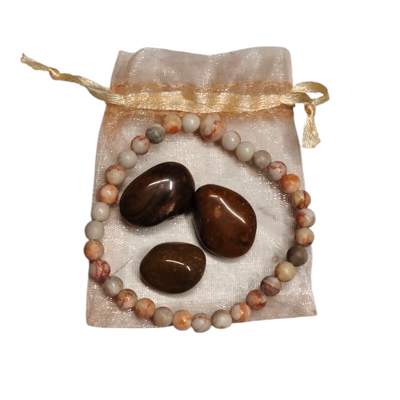 6mm Howlite Bracelet with 3 Fancy Jasper Tumbled Stones – Calming Energy, Balance & Stress Relief