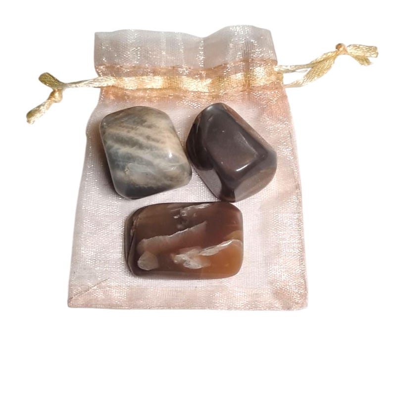 3 Multi-Color Moonstone Tumbled Stones – Intuition, Balance + Gift Bag