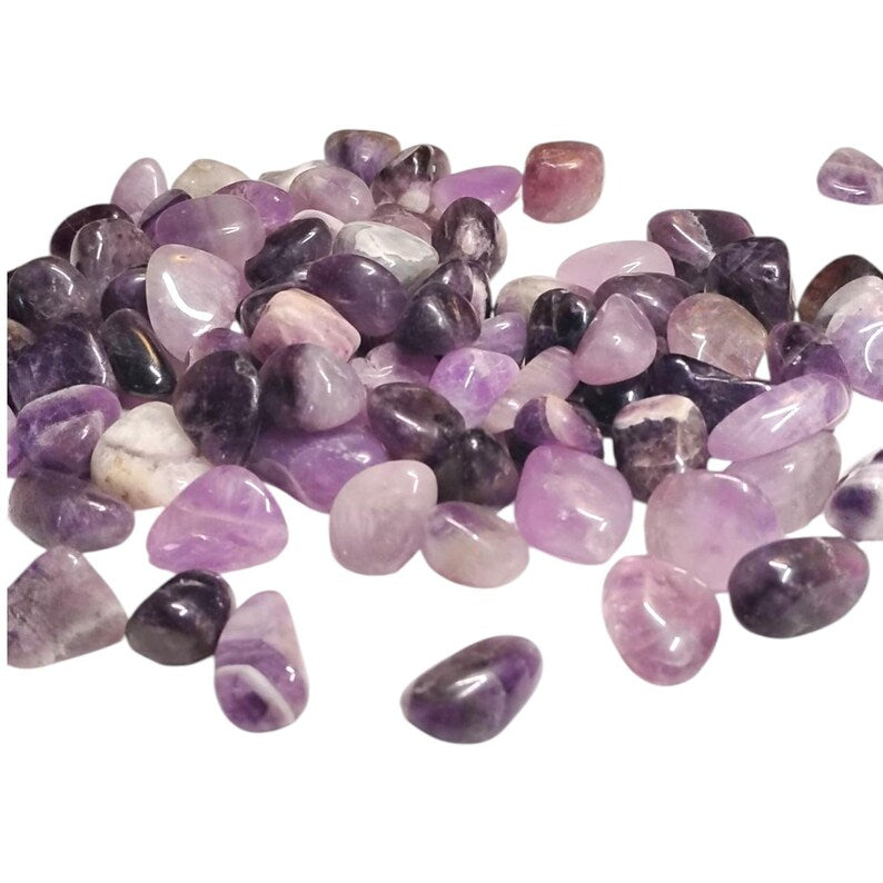 5 Chevron Amethyst Tumbled Stones – Intuition, Calm, Healing + Gift Bag