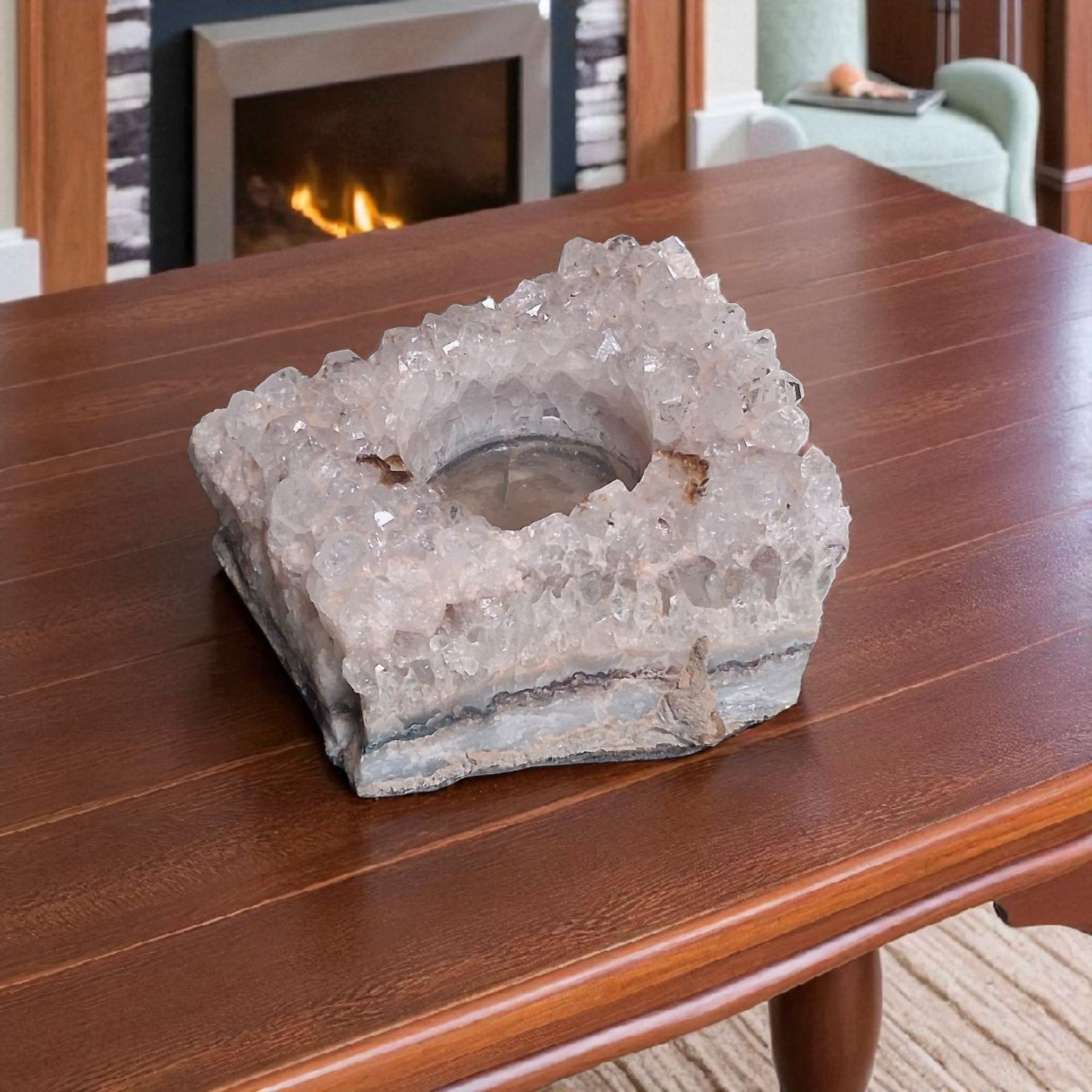 Amethyst Crystal Tea Light Candle Holder – 3" x 3" Square Cluster