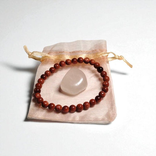 Goldstone 6mm Bracelet with Quartz Stone – Confidence, Energy & Healing Crystal Set