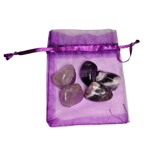 5 Chevron Amethyst Tumbled Stones – Intuition, Calm, Healing + Gift Bag