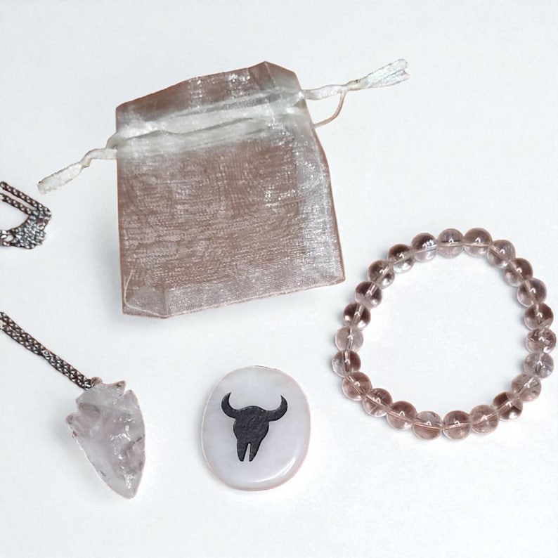 Clear Quartz Arrowhead Pendant Necklace, Bracelet & Totem Stone Set with Gift Bag