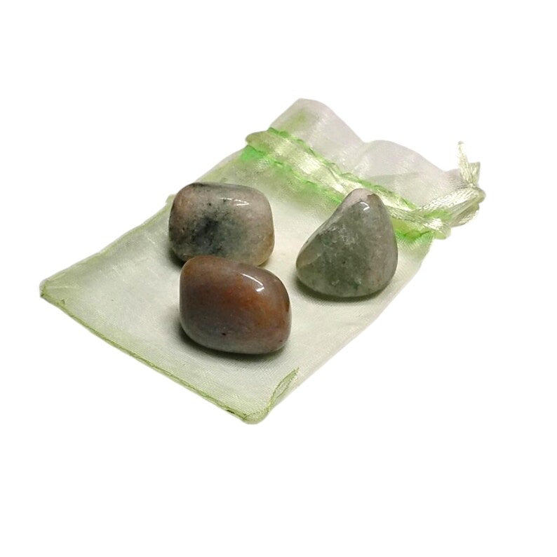 3 Green Aventurine Tumbled Stones – Luck, Abundance, Healing + Gift Bag