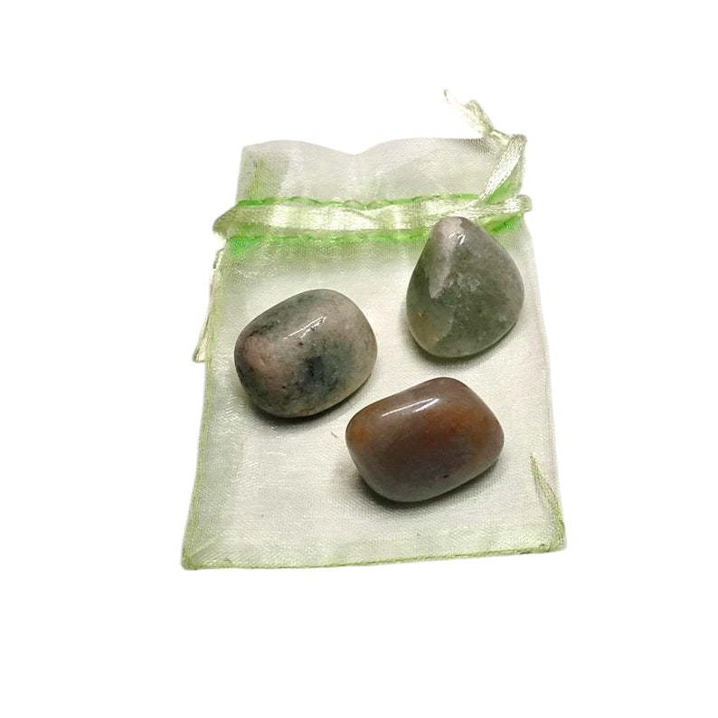 3 Green Aventurine Tumbled Stones – Luck, Abundance, Healing + Gift Bag