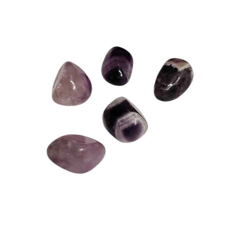 5 Chevron Amethyst Tumbled Stones – Intuition, Calm, Healing + Gift Bag