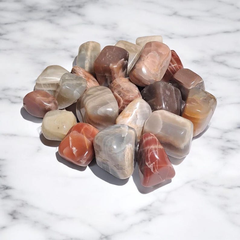 3 Multi-Color Moonstone Tumbled Stones – Intuition, Balance + Gift Bag