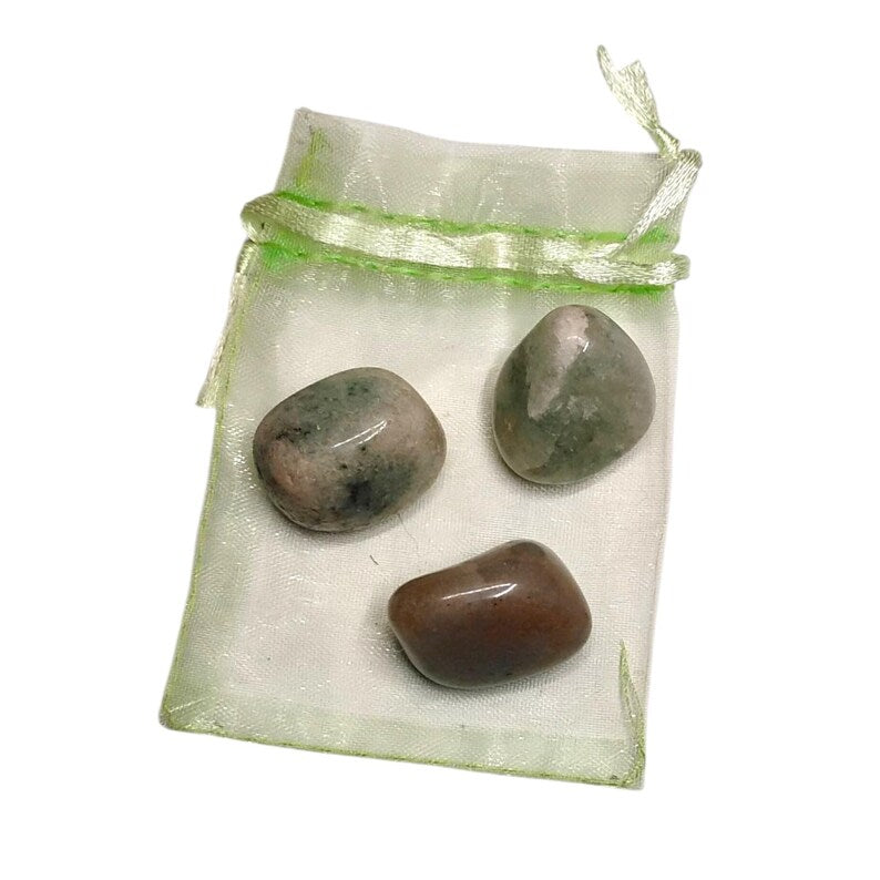 3 Green Aventurine Tumbled Stones – Luck, Abundance, Healing + Gift Bag