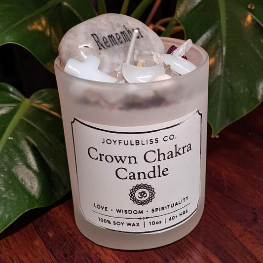 Crown Chakra Candle | Spiritual Healing Soy Wax Candle with Crystals & Herbs | Meditation Candle | Crown Chakra Balance Ritual Candle | JoyfulBliss Co.