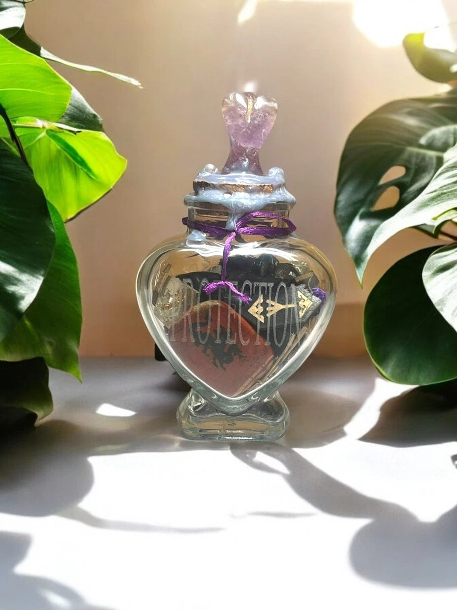 Heart of Protection Vase, Aura Shielding Engraved Spell Jar