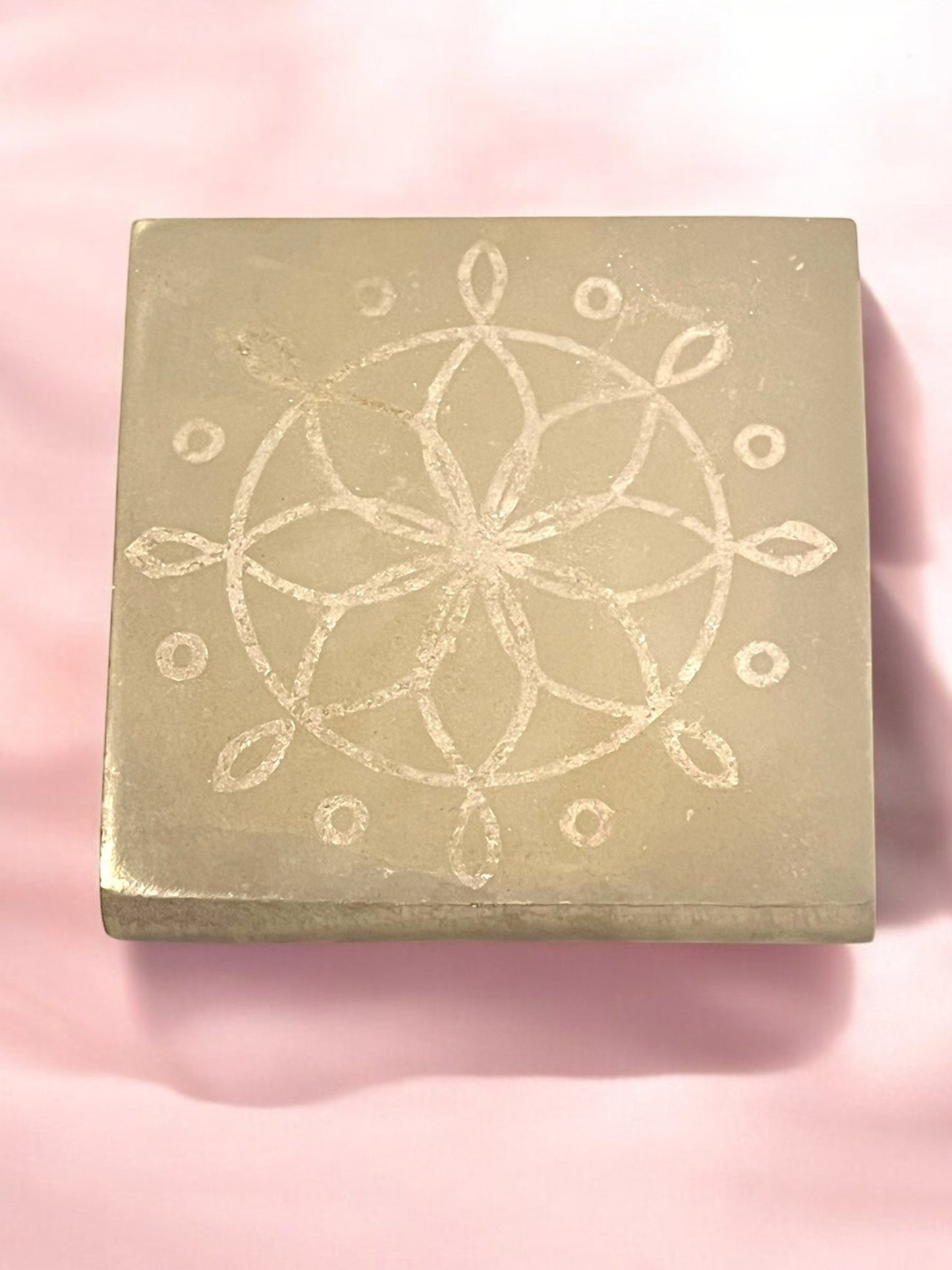 Selenite Crystal Engraved Charging Plate (4” x 4”) – Sacred Energy Cleanser & Amplifier - JoyfulBliss Co.
