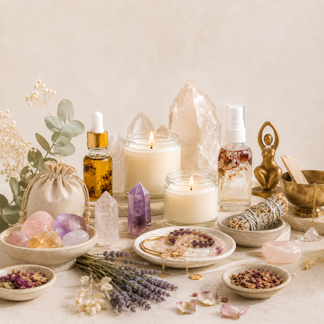 JoyfulBliss Sets and Kits collection featuring coordinated ritual candles, crystals, cleansing tools, and spiritual accessories