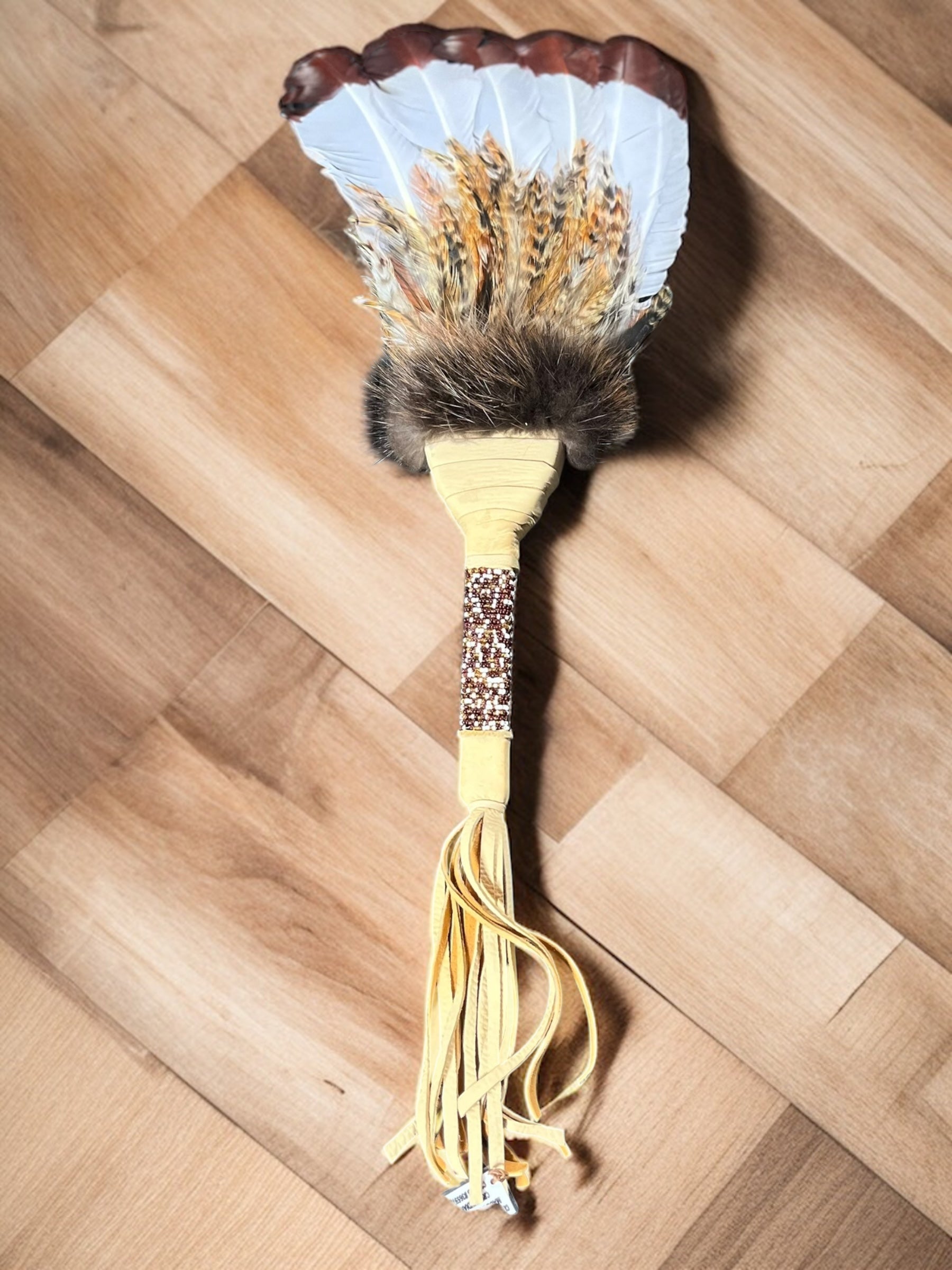 Authentic Creek Feather Smudge Fan: Native American Prayer Tool Handcrafted by La Ne Ayo Artist - JoyfulBliss Co.