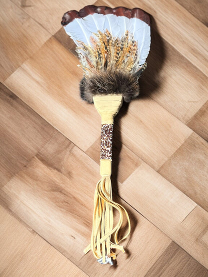 Authentic Creek Feather Smudge Fan: Native American Prayer Tool Handcrafted by La Ne Ayo Artist