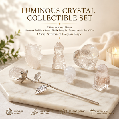 Clear Quartz Crystal Carving Collection – 7-Piece Spiritual Décor & Energy Set