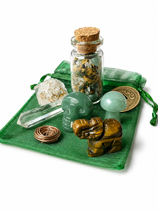 Money Mojo Bag – Energy-Charged Crystal Charm Set for Wealth, Abundance & Good Fortune