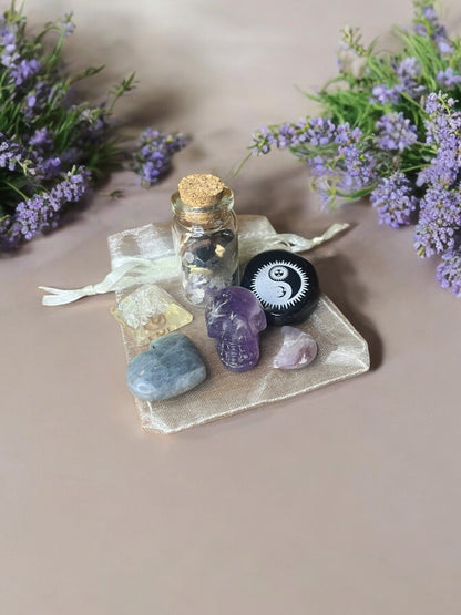 Protect + Deflect Mojo Bag – Crystal Charm Set for Energy Shielding, Aura Protection & Psychic Defense | Handmade Spiritual Armor Kit