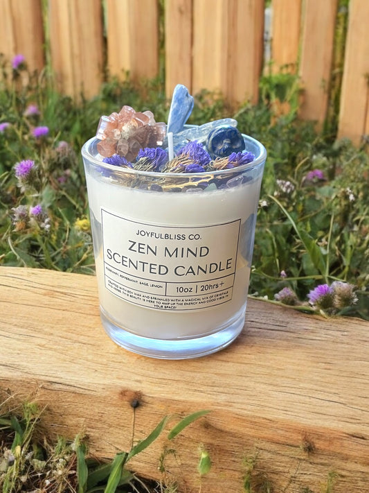 Zen Mind Scented Candle – 10oz Crystal Meditation Candle for Clarity, Calm & Mental Focus | Soy Candle with Rosemary, Peppermint, Sage & Lemon