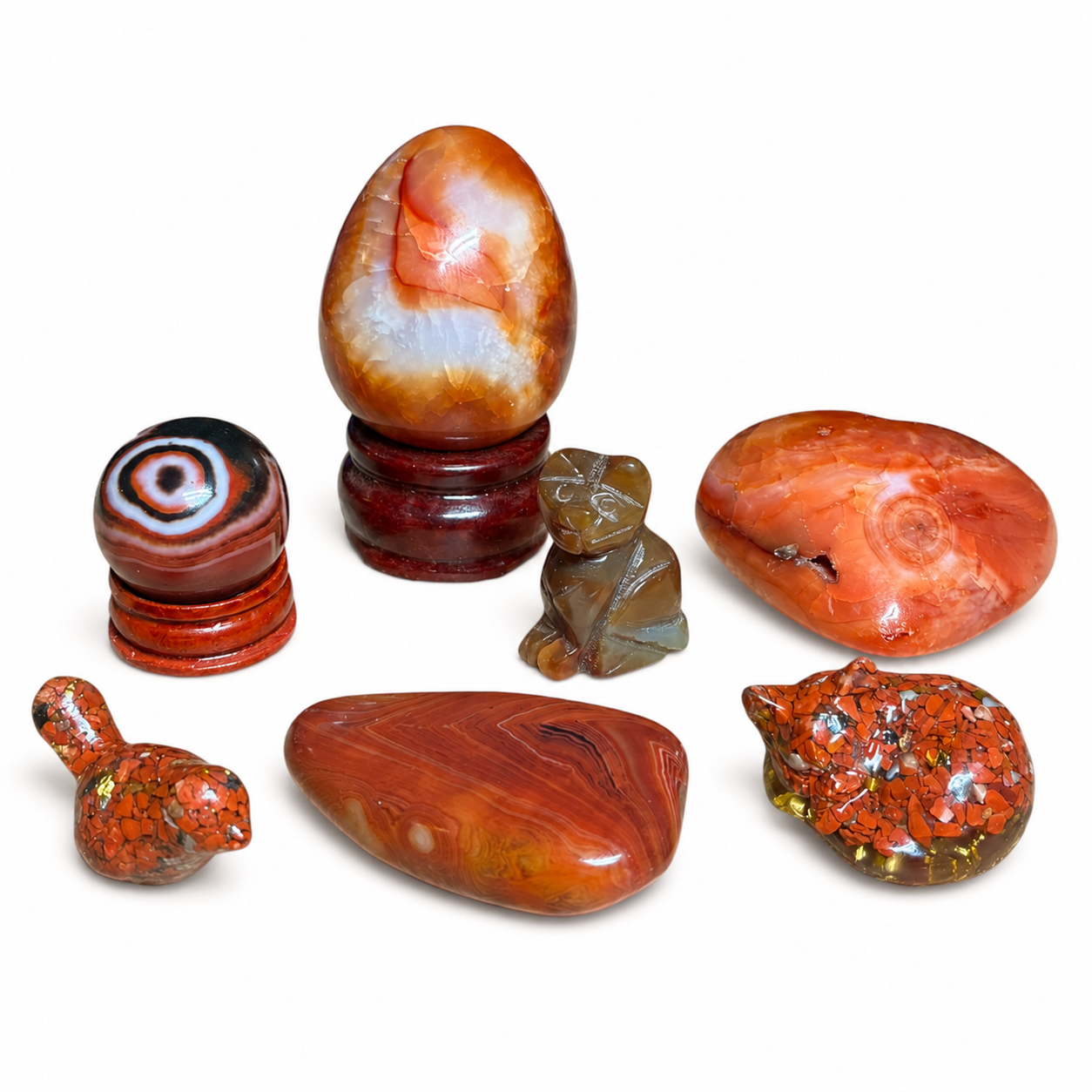 Carnelian, Red Agate & Red Jasper Crystal Collection Set – Polished Healing Stones, Carvings & Display Pieces