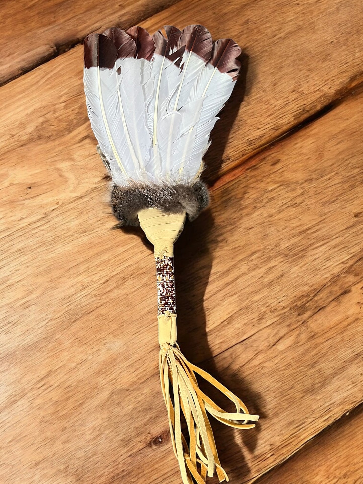 Authentic Creek Feather Smudge Fan: Native American Prayer Tool Handcrafted by La Ne Ayo Artist