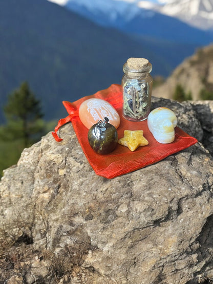 Strength + Courage Mojo Bag – Empowerment Crystal Set for Inner Power, Motivation & Grounding | Energy-Charged Protection Charm