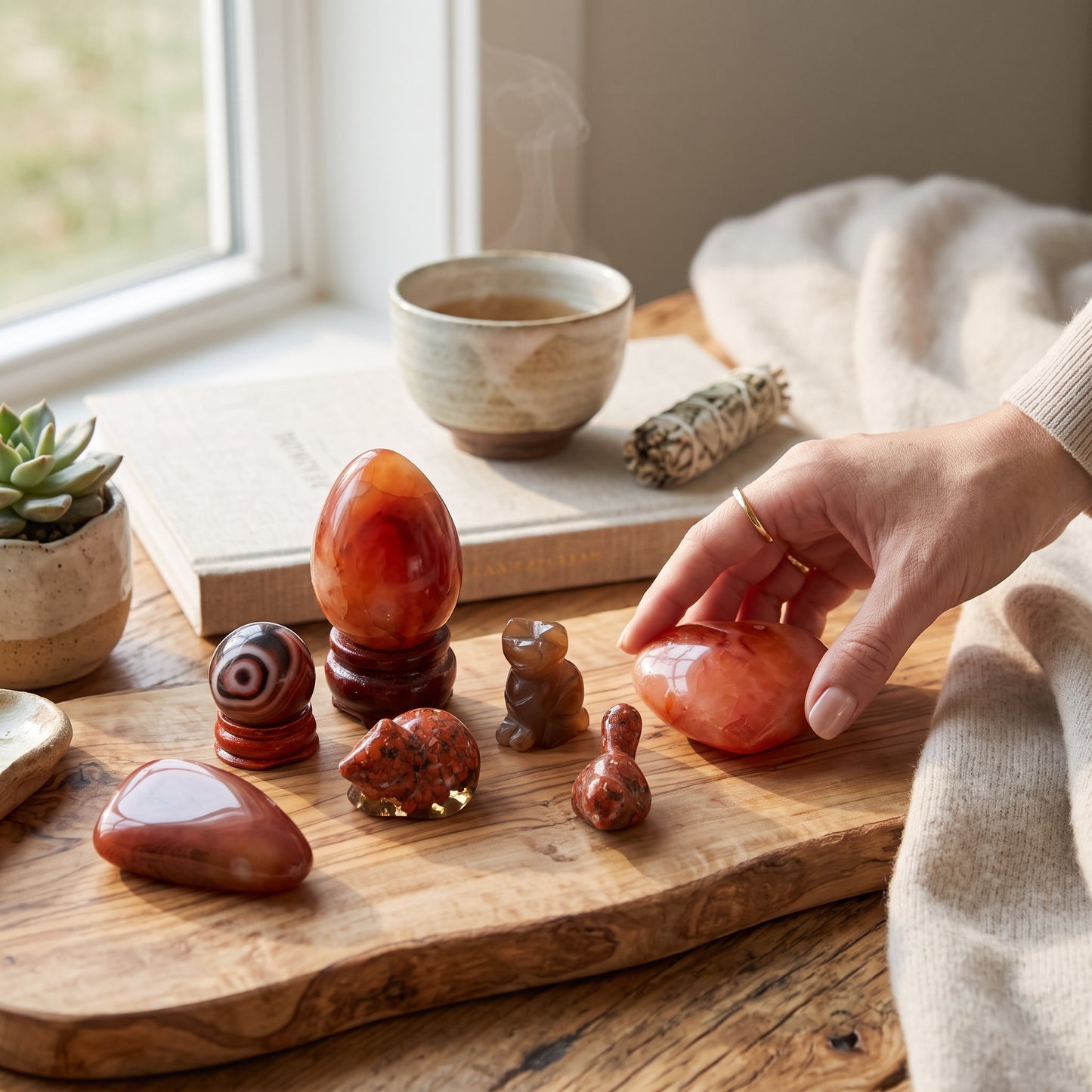 Carnelian, Red Agate & Red Jasper Crystal Collection Set – Polished Healing Stones, Carvings & Display Pieces