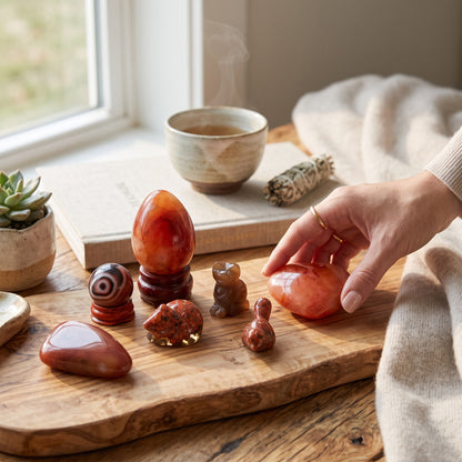 Carnelian, Red Agate & Red Jasper Crystal Collection Set – Polished Healing Stones, Carvings & Display Pieces