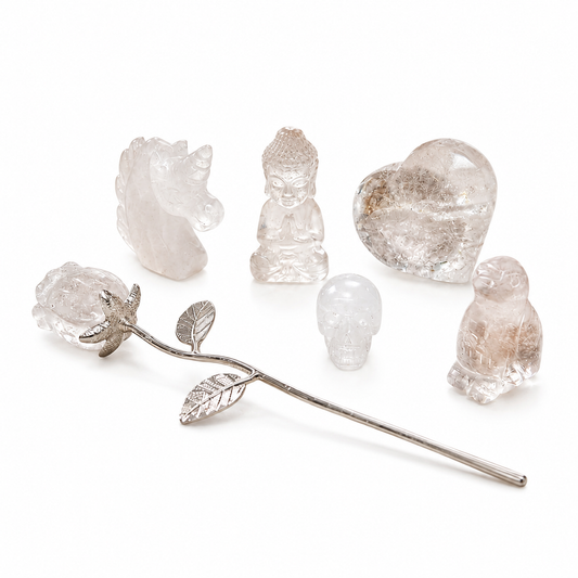 Clear Quartz Crystal Carving Collection – 7-Piece Spiritual Décor & Energy Set