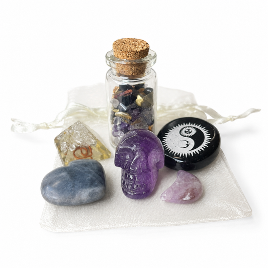 Protect + Deflect Mojo Bag – Crystal Charm Set for Energy Shielding
