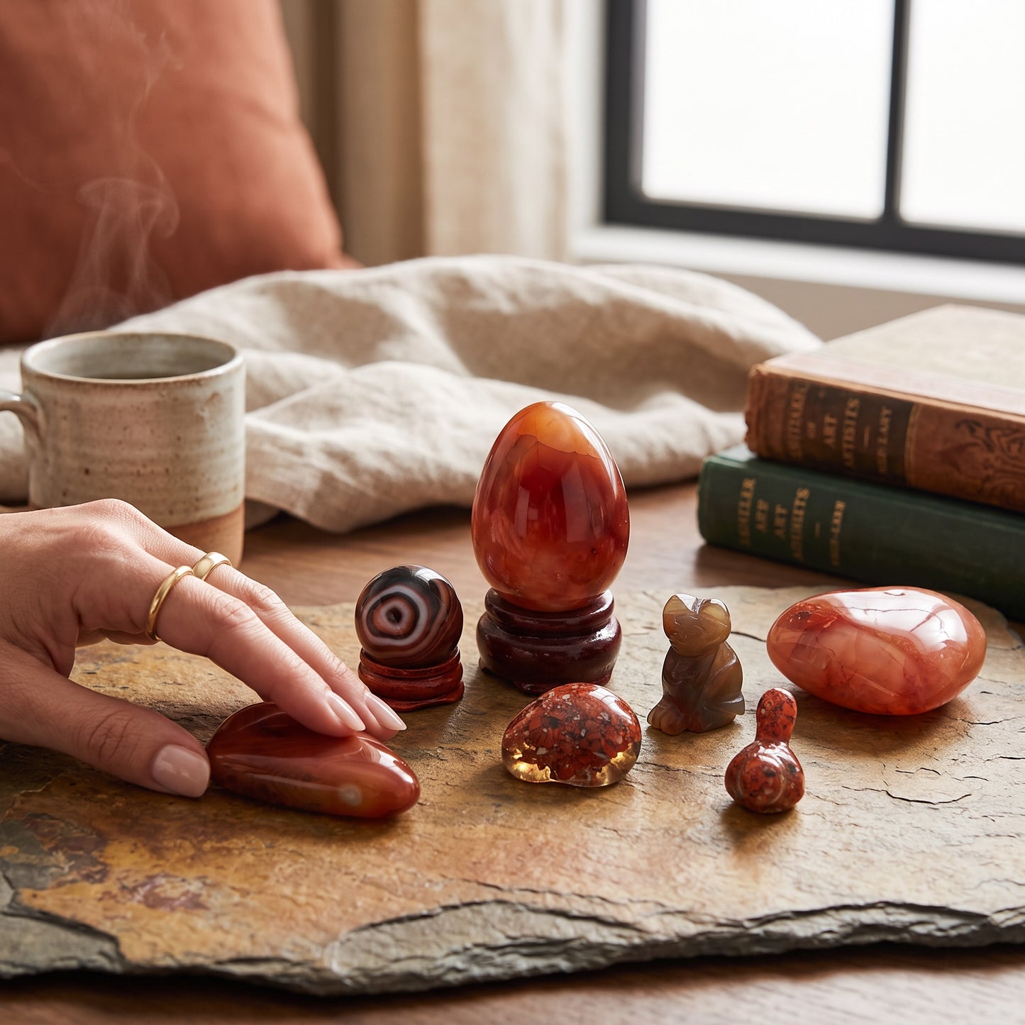 Carnelian, Red Agate & Red Jasper Crystal Collection Set – Polished Healing Stones, Carvings & Display Pieces