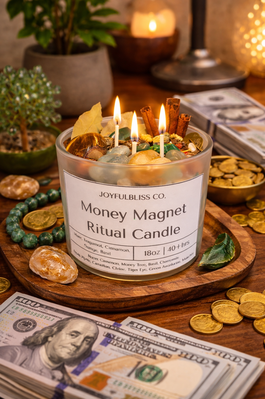 Money Magnet Ritual Candle – Attract Wealth, Abundance & Prosperity | 18oz Soy Intention Candle by JoyfulBliss Co.