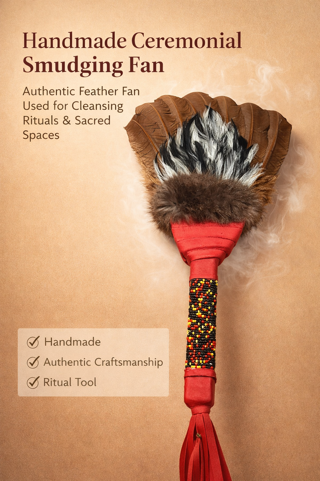 Authentic Creek Feather Smudge Prayer Fan: Native American Handcrafted by La Ne Ayo Artist