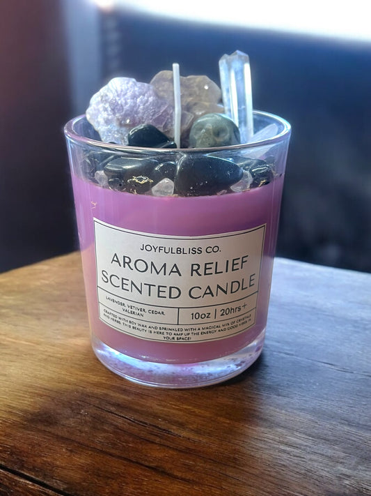 Aroma Relief Scented Candle – 10oz Soy Crystal Candle for Stress Relief & Calm | Lavender, Vetiver, Cedar & Valerian Blend