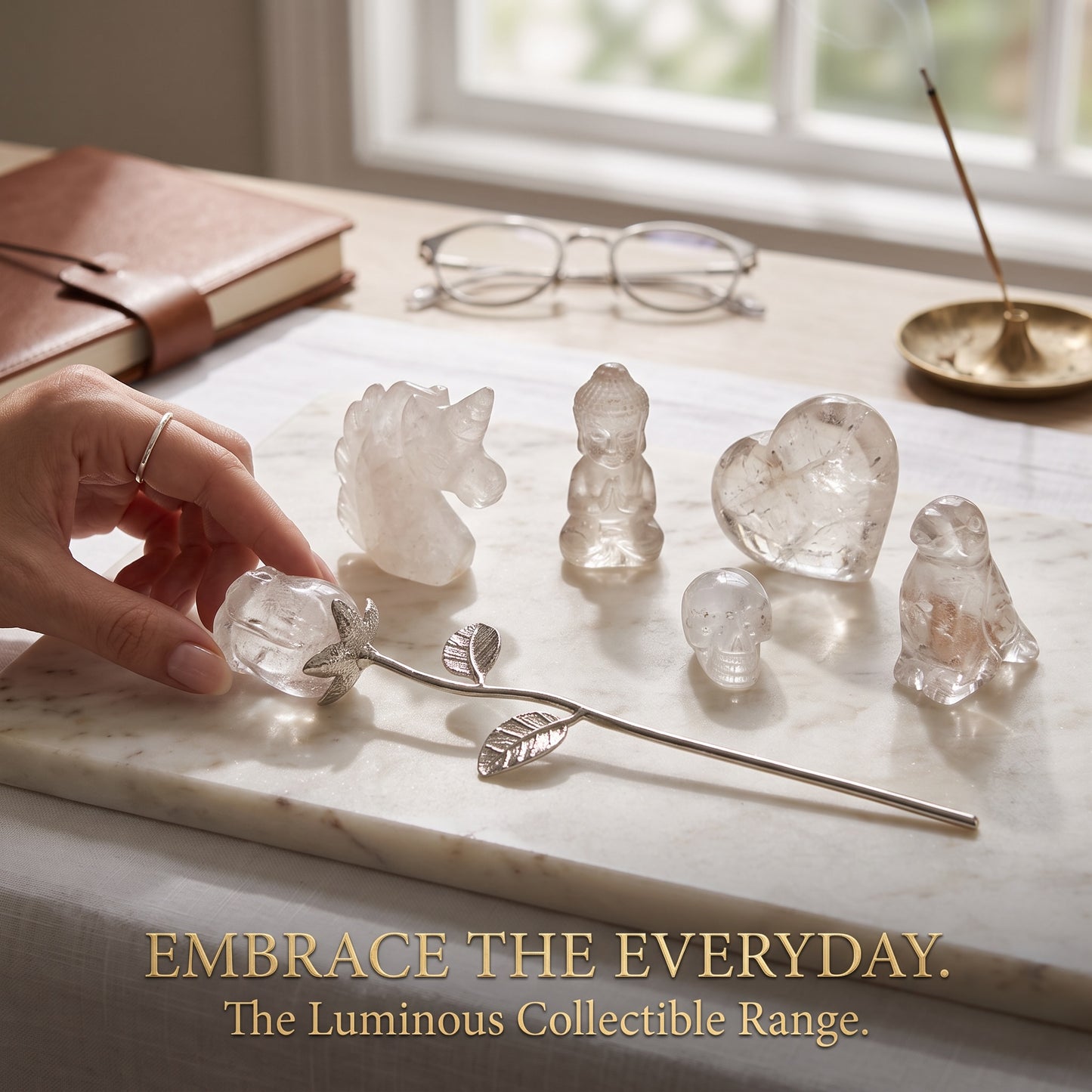 Clear Quartz Crystal Carving Collection – 7-Piece Spiritual Décor & Energy Set