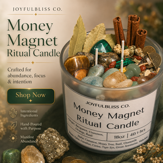 Money Magnet Ritual Candle – Attract Wealth, Abundance & Prosperity | 18oz Soy Intention Candle by JoyfulBliss Co.
