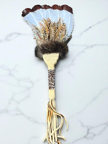 Authentic Creek Feather Smudge Fan: Native American Prayer Tool Handcrafted by La Ne Ayo Artist