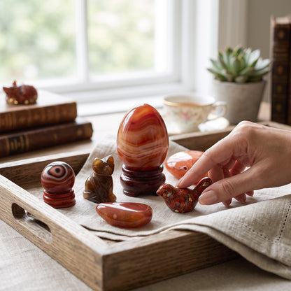 Carnelian, Red Agate & Red Jasper Crystal Collection Set – Polished Healing Stones, Carvings & Display Pieces